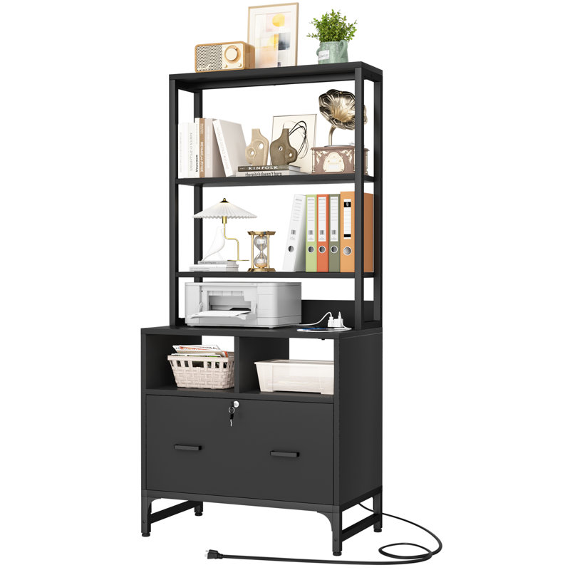 Ezren 29.5" Wide 1 -Drawer File Cabinet with Lock & Charging Station, Black