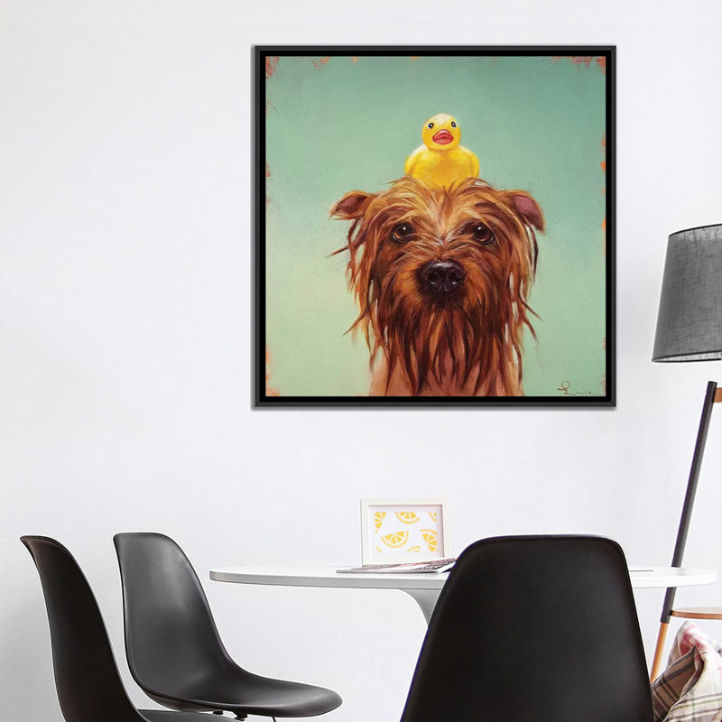 « bain time », impression sur toile, H 18 po x l 18 po x P 1,5 po, Toile avec cadre noir, Pas de tapis
