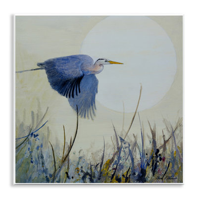  Full Moon & Heron Wall Plaque Art by Floy Zittin