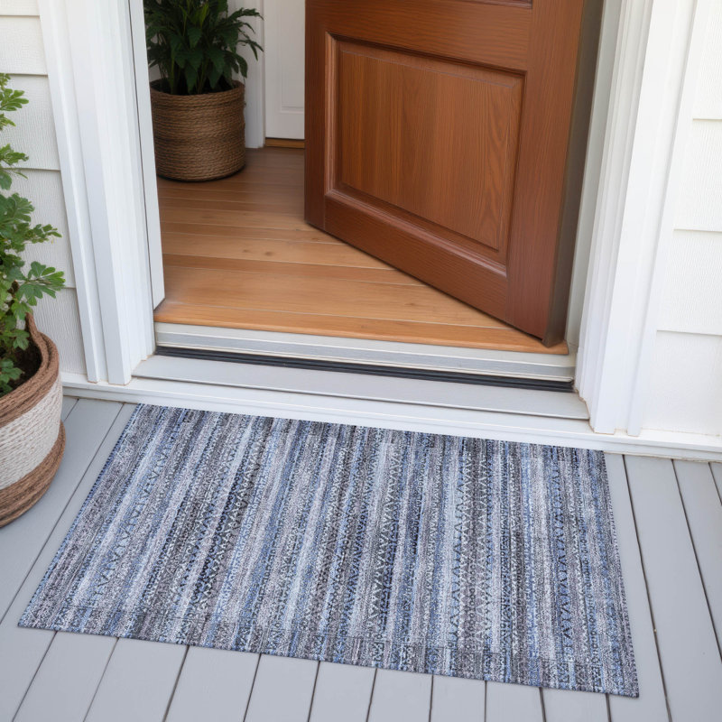Machine Washable Indoor/Outdoor Xhevrie Blue Rug, Rectangle 1'8" x 2'6"