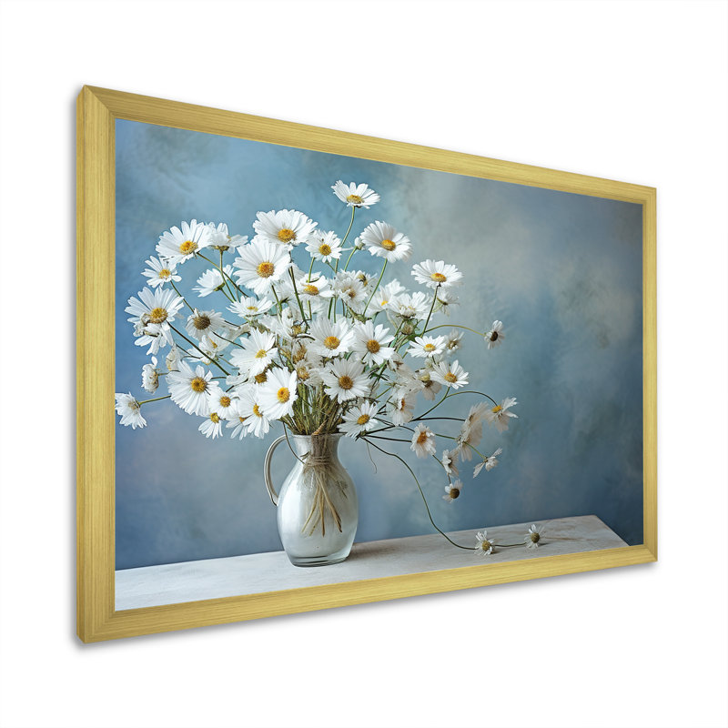 Bouquet de marguerites blanches, sérénité, L 32 po x H 24 po x P 1 po, Cadre doré simple