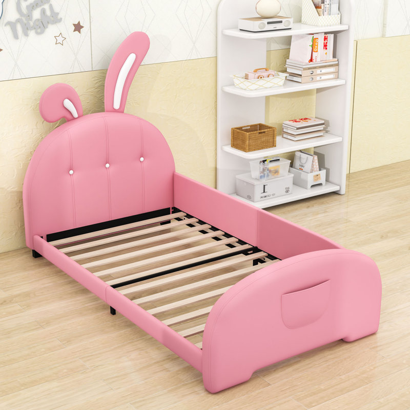 Lit plateforme en cuir Axeton, Rose