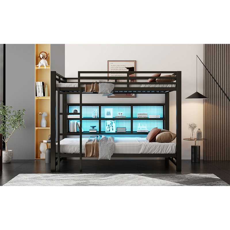 Spacious Queen Bunk Bed Metal Modern Family Space-saving