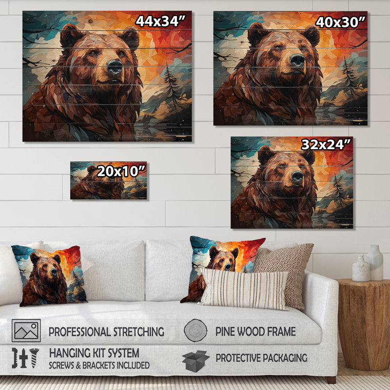 «Bornais Bear Majestic», impression géométrique sur bois naturel, H 24 po x l 32 po x P 0,78 po