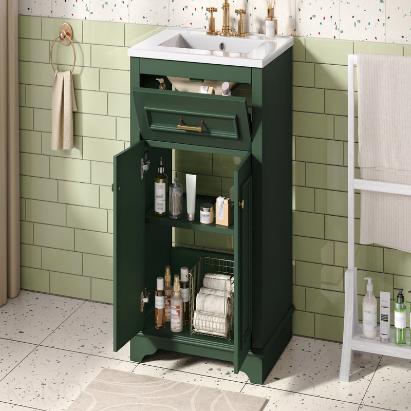 Meuble-lavabo 24 po avec lavabo en céramique intégré, armoire de salle de bain avec 2 portes, 1 tiroir basculant et meuble-lavabo simple pour salle de bain de petite et moyenne taille