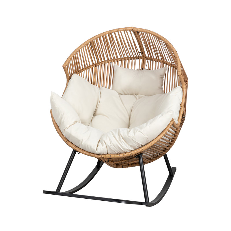 Fauteuil à bascule d'extérieur avec coussin Calcedonio, Beige / Naturel