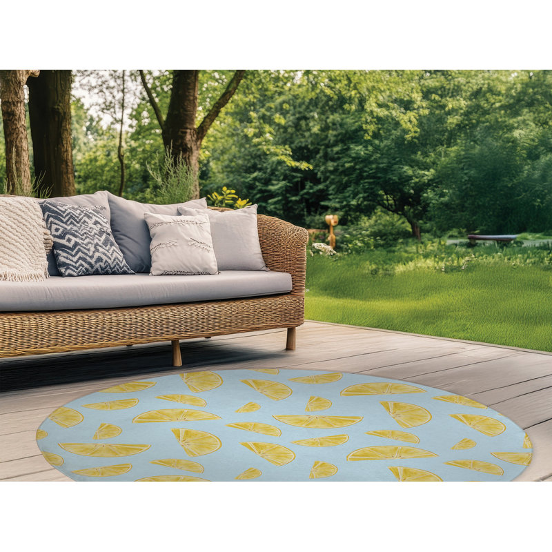 Summer Lemon Outdoor Rug, Round 5'