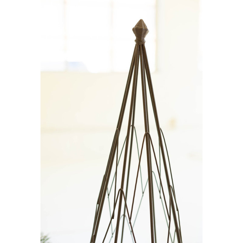 SET OF TWO METAL TOPIARIES WITH RECYCLED WOOD BASES