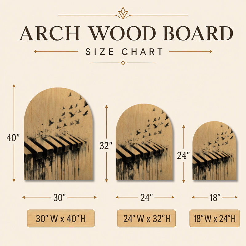 Mélodie prend son envol - Affiche murale en bois arqué pour piano, 40" H x 30" W, Arche