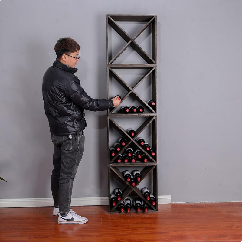 Solid Wood Wine Rack, Rustic Stackable Countertop Bottle Storage Organizer