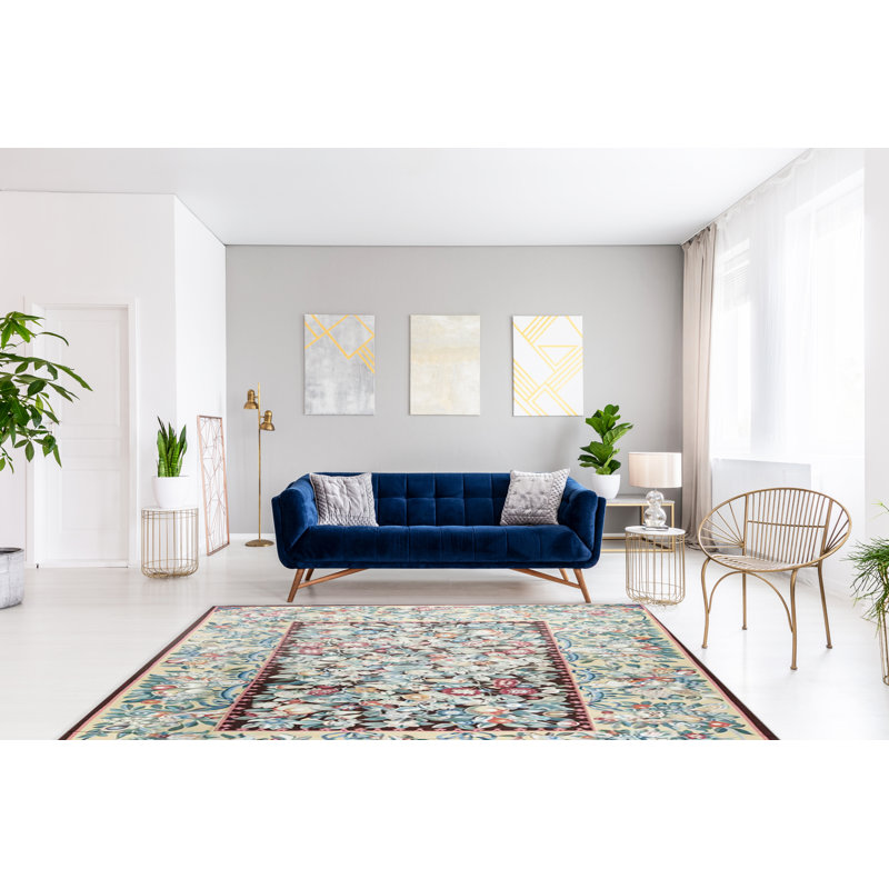 Hand-Knotted High-Quality Beige and Blue Area Rug
