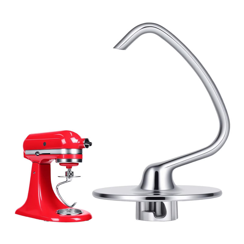 Crochet pétrisseur en acier inoxydable PQPO compatible avec les robots pâtissiers KitchenAid à tête inclinable de 4,5 à 5 litres. Pétrissage efficace pour le pain, les pâtes et les pizzas. Résistant à la rouille et au lave-vaisselle.