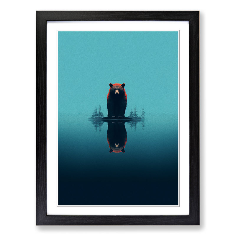 Bear Minimalism Art - Framed Print, Black Framed, 46cm H x 34cm W