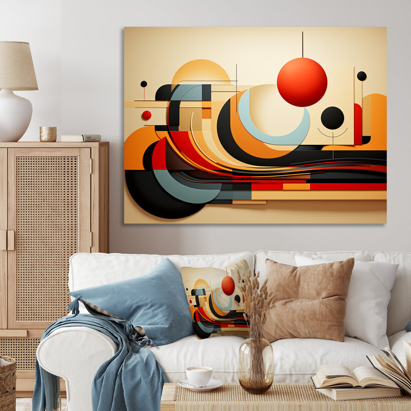 «Echoing Ellipse Beige», art mural géométrique, Toile tendue, H 34 po x l 44 po x P 1,5 po