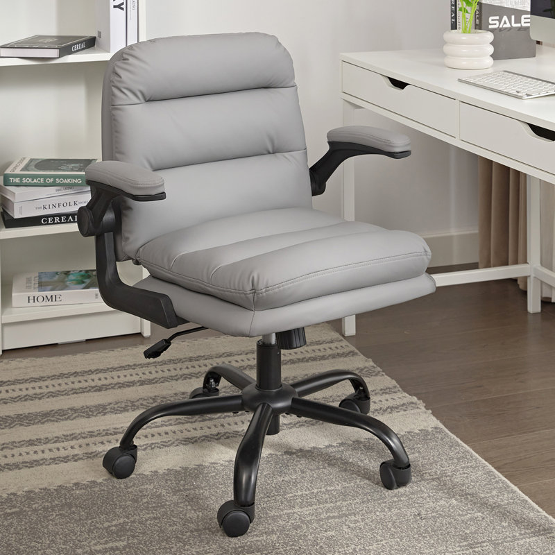 Cross Legged Gray Office Chair, Ergonomic Desk Chair with Lumbar Support, Adjustable Swivel Computer Chair for Home Office & Study
