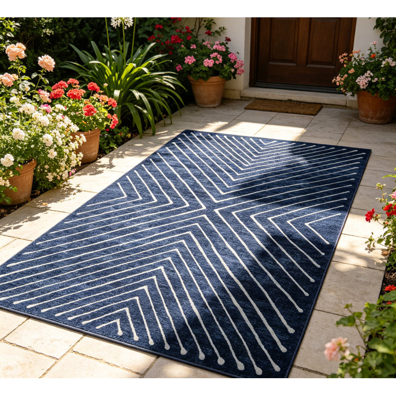 Tapis lavable lxt-Modern, Blue, Rectangulaire 8 pi x 10 pi