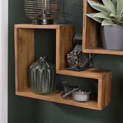 Aitken Hexagon Teak Solid Wood Floating Shelf