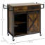 Chariot de cuisine industriel, îlot de cuisine roulant avec tablette réglable, deux tiroirs, armoire de porte de grange coulissante et porte-serviettes, brun rustique