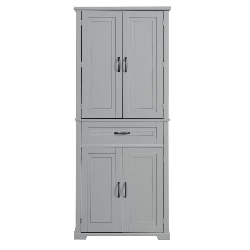 Grande armoire de rangement de salle de bain grise, portes, tiroir, tablette réglable pour espace organisé avec portes et tablette, espace spacieux, moderne