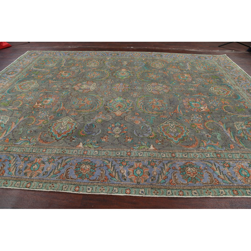 Tapis unique en laine noué à la main de couleur olive des années 1960