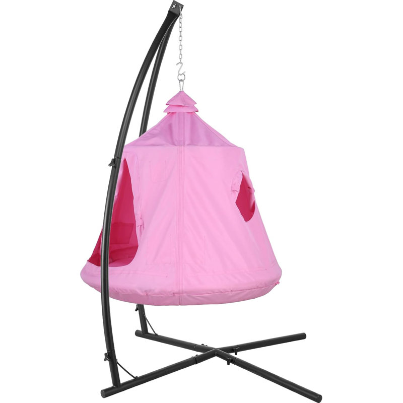 Hanging Hammock X-Stand with Tree Tent, Indoor Metal Swing Chair Stand with Play Tent, Outdoor Egg Basket Patio Seat with Support Stand, Porch Bedroom Balcony Chair with Adjustable Solid Stand