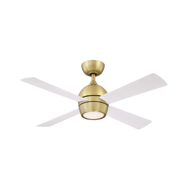 Kwad 44 inch Indoor Ceiling Fan with LED Light Kit and Remote Control - Brushed Satin Brass, Brushed Satin