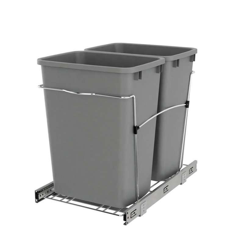 Poubelle coulissante double Rev-A-Shelf pour la cuisine , Argent métallique, 35 pintes