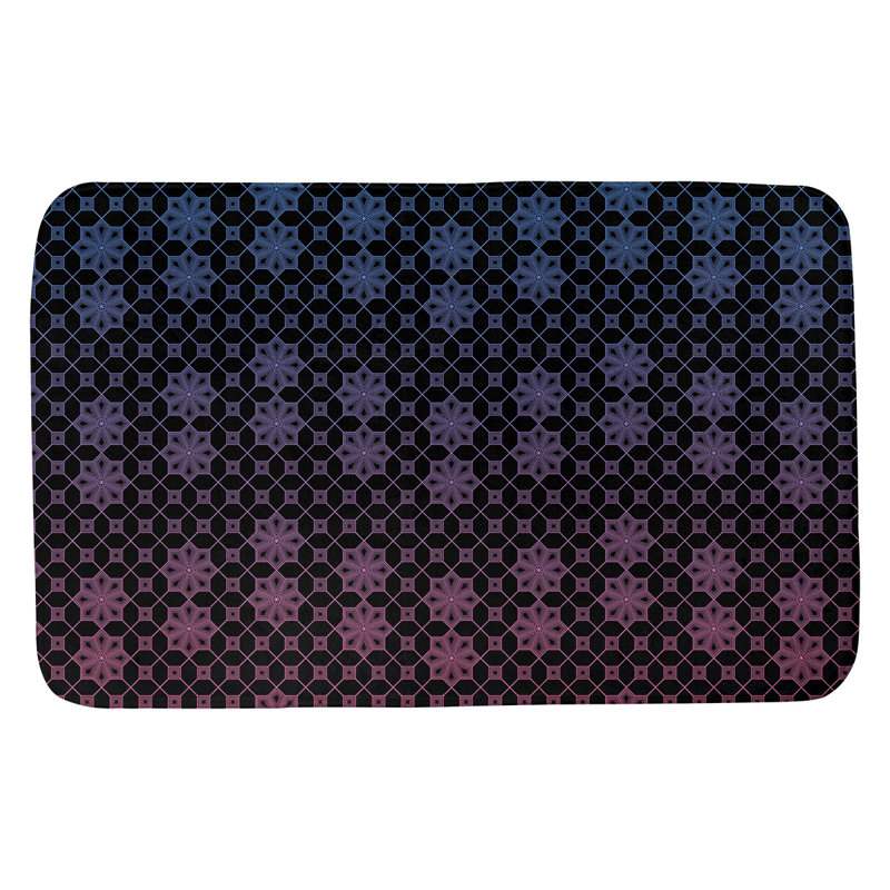 Tapis de bain en treillis Leffel, l 17 po x L 24 po, Bleu / Rose