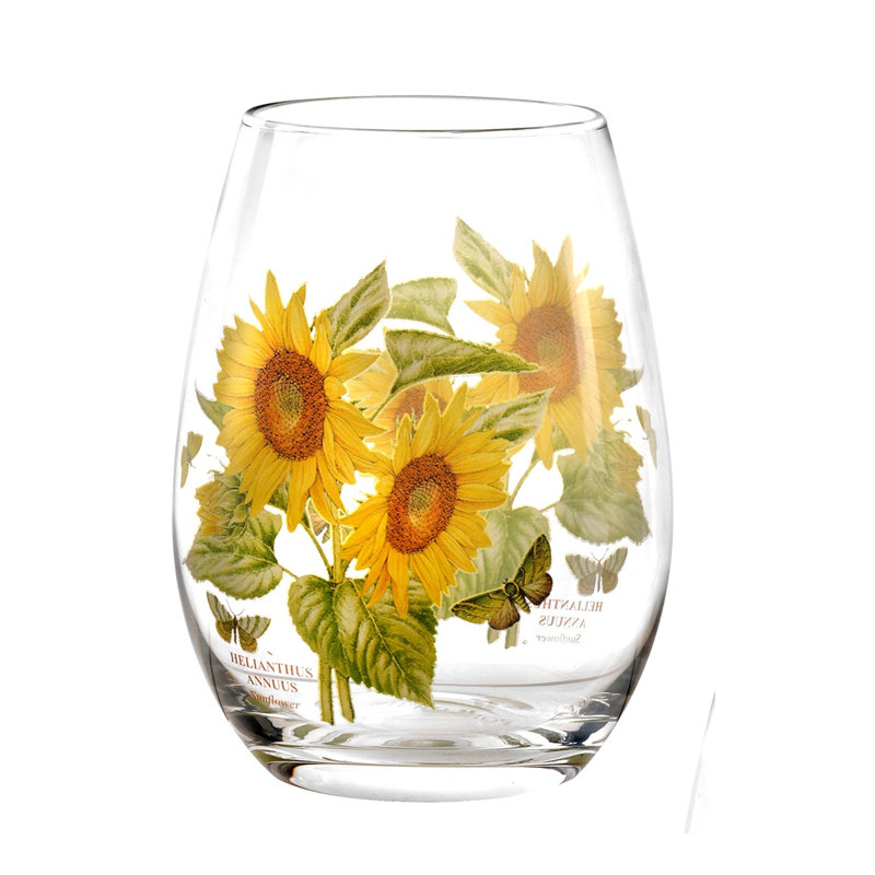 Colorful Floral Botanic Garden Stemless Wine Glass Set of 4