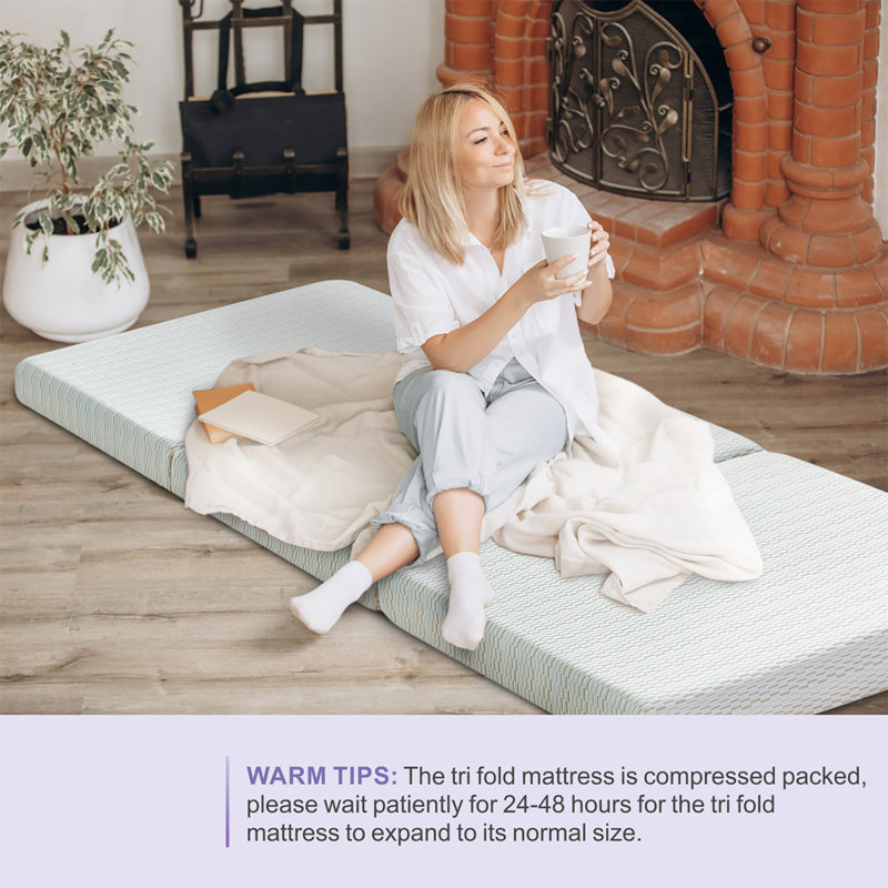Driffield Tri-fold 4'' Memory Foam Mattress,Portable Folding Mattress with Washable Cover, Queen