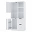 Armoire de rangement pour salle de bain avec portes et tiroirs, plusieurs espaces de rangement, style autoportant, tablettes ouvertes, tablettes réglables