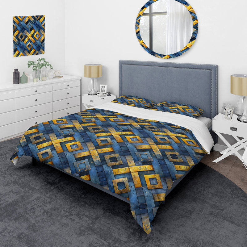 Blue Modern Maze I - Ensemble de housse de couette moderne, Housse de couette très grand et 2 très grandes t