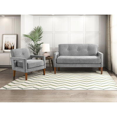 2pc Gray Chenille For Living Room - Modern Design, Pocket Coils, Solid Wood Frame, And 300lbs Weight Capacity Upholstered Furniture Design With Coils Walnut Finished Legs, Reversible Seat Cushions