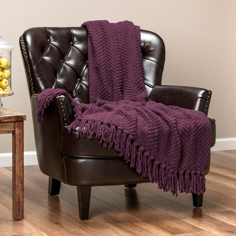 Jeté tricoté texturé , Aubergine, l 65 po x L 50