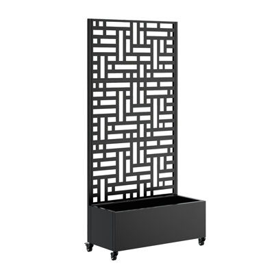 Boîte à fleurs en métal avec treillis, lit de jardin surélevé en métal avec treillis 73 po x 35 po x 16 po, boîte à fleurs en métal avec trous de drainage et roues verrouillables et écran d'intimité pour plantes grimpantes, légumes, vignes