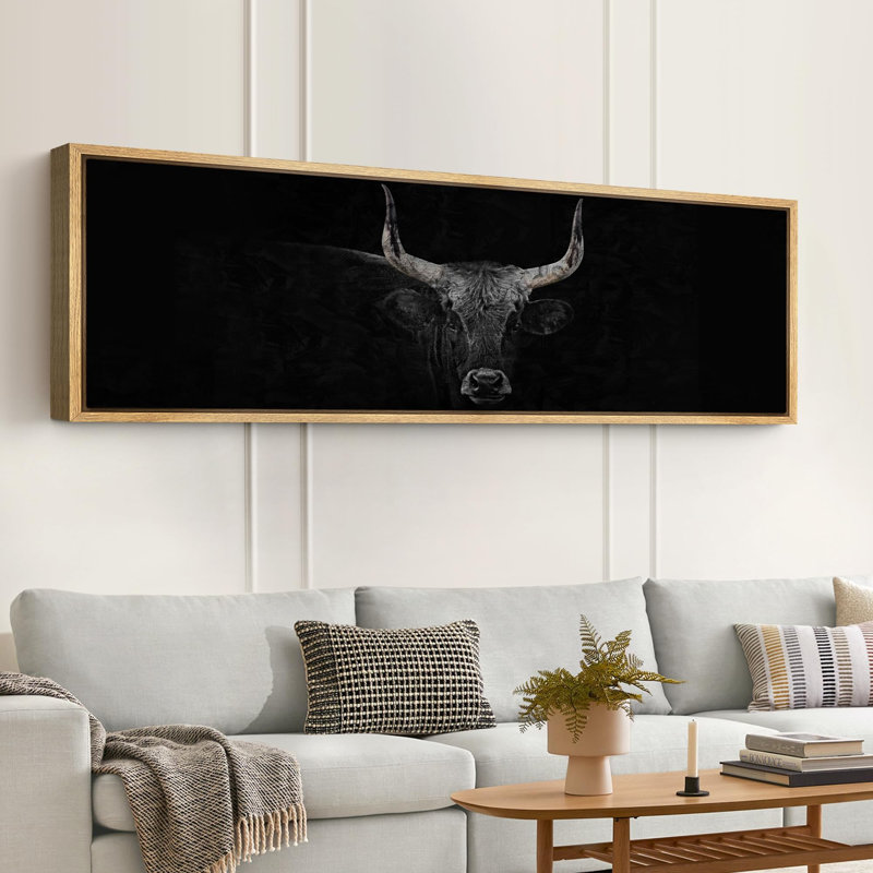 Vache, animaux, taureau noir monochrome, art animalier moderne, "Relax Calm", reproduction sur toile, H 20 po x l 60 po