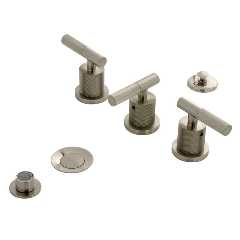 Robinet de bidet à fixation sur comptoir à trois poignées avec poignée moletée et bonde escamotable en laiton Kingston