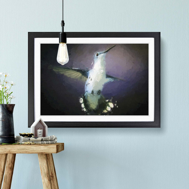Hummingbird Bird in Flight in Abstract - Picture Frame Painting Print, 62cm H x 87cm W x 2cm D, Black Framed