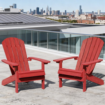 Plastic Adirondack Chairs Outdoor HIPS Patio Chairs With Wood Texture Lawn Fire Pit Deck Porch Garden Chairs For Adults（Set Of 2）