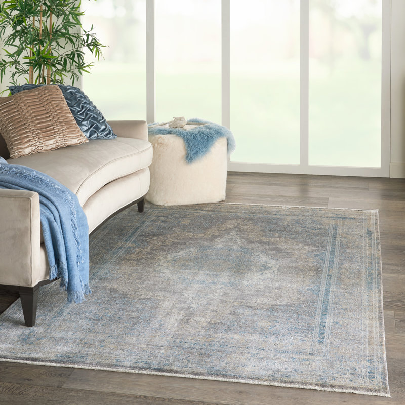 Tapis crème/bleu oriental Wilmont, Rectangle 8 pi 6 po x 11 pi 6 po