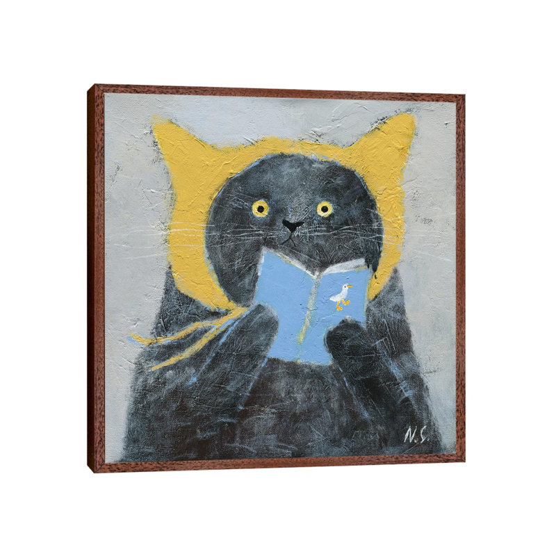Cat In Yellow Hat With A Book by Natalia Shaloshvili - Painting on Canvas, 45.72cm H x 45.72cm W x 3.81cm D