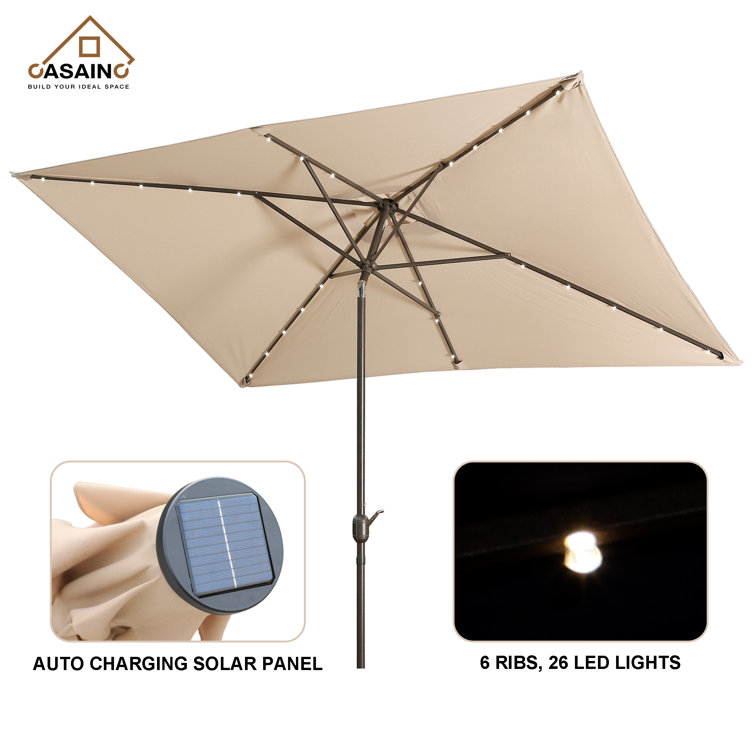 CASAINC 120'' x 78'' Rectangular Lighted Market Umbrella u0026 Reviews | Wayfair