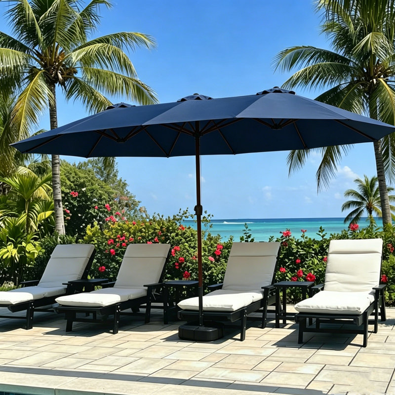 Grand parasol de patio extérieur 180 po x 108 po avec base, Navy