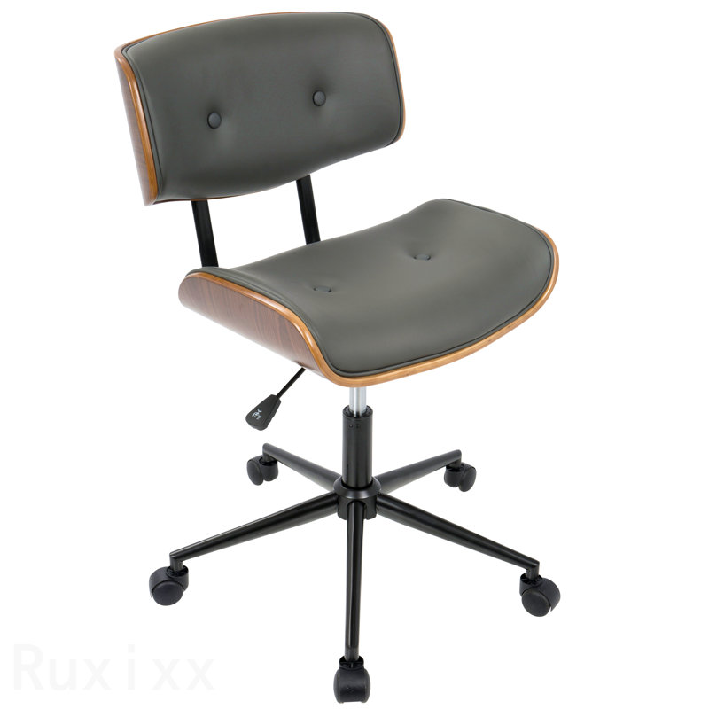 Chaise de bureau pivotante moderne noyer et gris Mid-Century, Gris