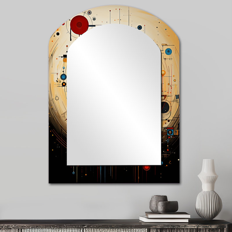 Native American Interconnected Elements Symbol - Native American Art Arch Large Mirror, Global Asymmetrical Unique Wall Mirror Decor, Printed Metal Art