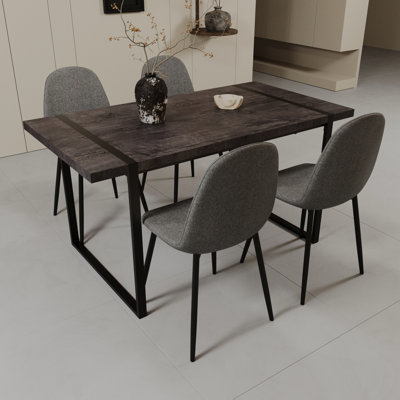 Table de salle à manger en bois noir avec table, base en métal, table ergonomique avec sièges et table de 4 personnes, cadre noir de 59 po pour une durabilité accrue
