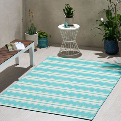 Tapis en polypropylène 5,3 pi x 7 pi pour l'extérieur - bleu sarcelle, 0,16 po tissé à la machine, attrayant extérieur en polypropylène 5 pi 3 po x 7 pi, raffiné