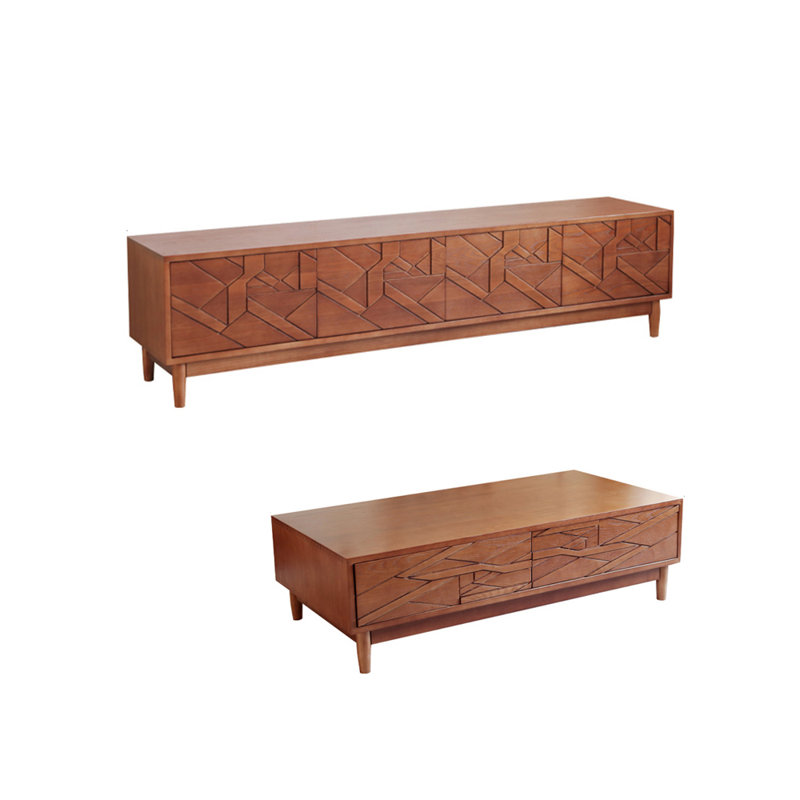 Simple coffee table paired with TV stand, Brown