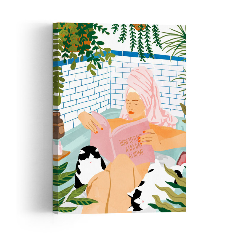 Spa Day With Cats Peaceful Tranquil Contemporary Cat Wall Art Print 1 Piece Wrapped Canvas Wall Art, 60.96cm H x 40.64cm W