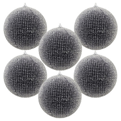 Iced Ball Ornament Set of 6 5.5"Dia. Black